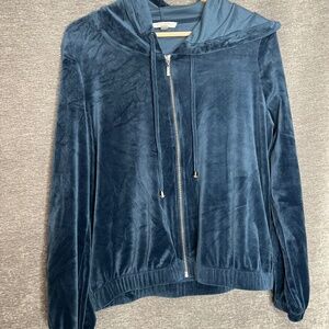 Cable & Gauge Velour Zip-Up Hoodie | Blue